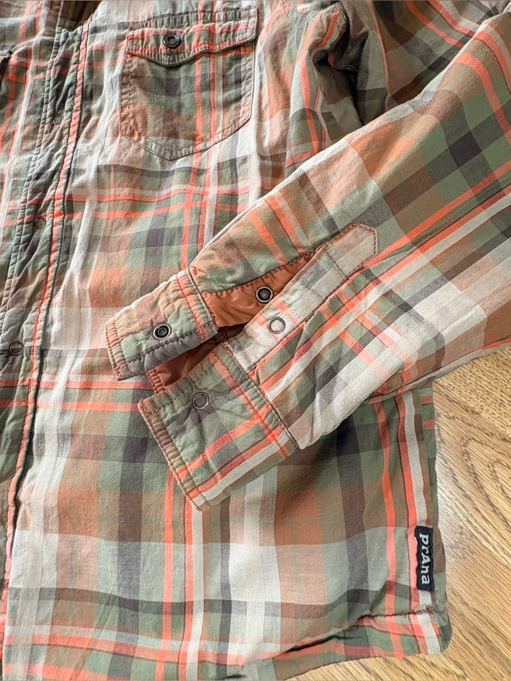 prAna Breathe Reversible Quilted Plaid Shirt Jacket Shacket Orange Flannel M - Picture 4 of 11